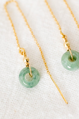 Mini Jade Donut & Bead Plain Ear Threaders