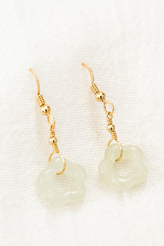 Light Jade Flower & Bead Dangle Earrings