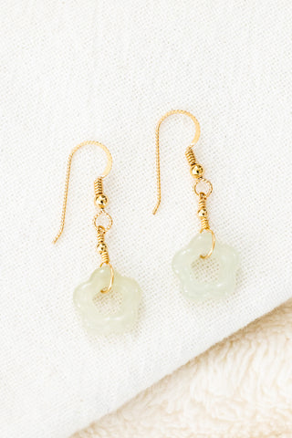 Light Jade Flower & Bead Dangle Earrings