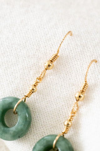 Jade Donut & Bead Dangle Earrings