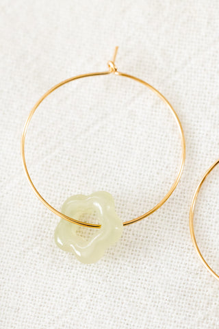 Jade Flower 30mm Dainty Hoops