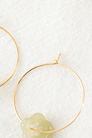 Jade Flower 30mm Dainty Hoops