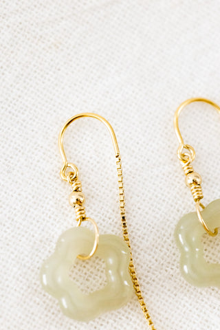 Dark Jade Flower & Bead U Box Ear Threaders