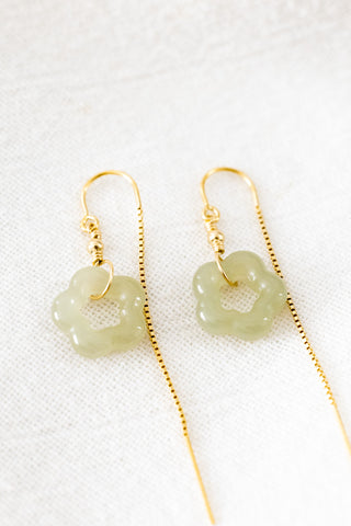 Dark Jade Flower & Bead U Box Ear Threaders