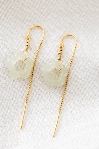 Light Jade Flower & Bead U Box Ear Threaders