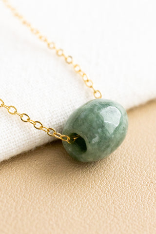 Large Dark Jade Barrel Plain Necklace