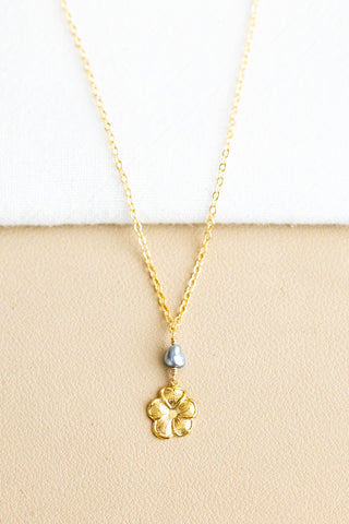 Silver Keshi Tahitian Pearl & GF Hibiscus Necklace