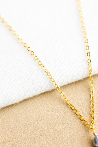 Silver Keshi Tahitian Pearl & GF Hibiscus Necklace