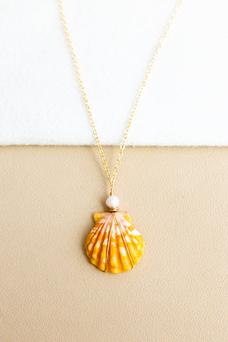 Round Freshwater Pearl & Multi-Color Sunrise Shell Necklace