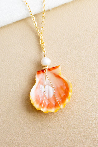 Round Freshwater Pearl & Multi-Color Sunrise Shell Necklace