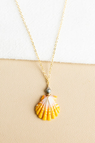 Silver Keshi Tahitian Pearl & Small Sunrise Shell Necklace