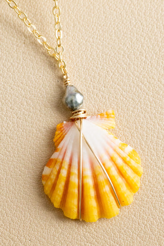 Silver Keshi Tahitian Pearl & Small Sunrise Shell Necklace
