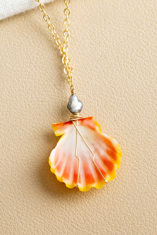 Silver Keshi Tahitian Pearl & Small Sunrise Shell Necklace