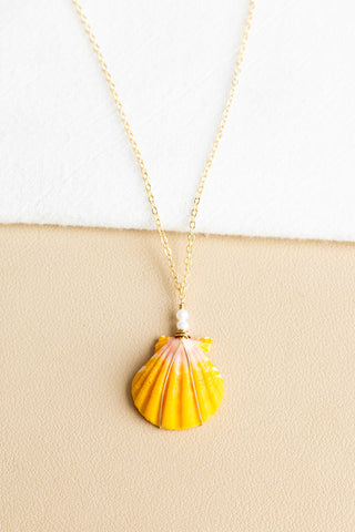 Double Mini Round Pearl Sunrise Shell Necklace
