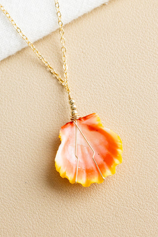Triple Bead Pink/Orange Sunrise Shell Necklace