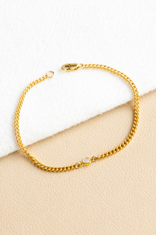 GF White Opal Heart Curb Bracelet