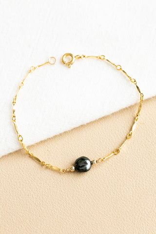 Dark Boxy/Round Keshi Tahitian Pearl & Bead Jay Bracelet