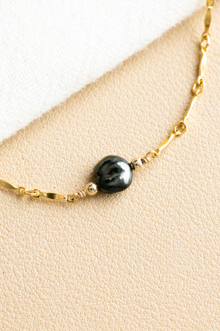 Dark Boxy/Round Keshi Tahitian Pearl & Bead Jay Bracelet