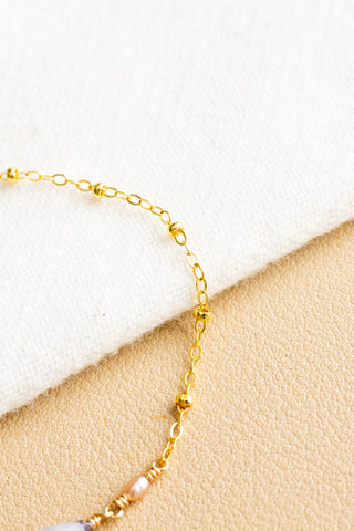 Dwarf Cone & Mini Light Pink Rice Pearl Beam Bracelet