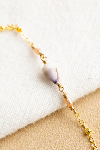 Dwarf Cone & Mini Light Pink Rice Pearl Beam Bracelet