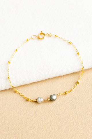 Mini Light & Dark Silver Keshi Tahitian Pearl Beam Bracelet