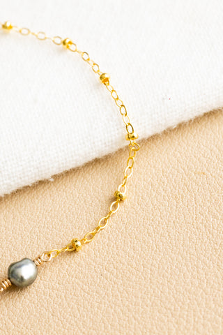 Mini Light & Dark Silver Keshi Tahitian Pearl Beam Bracelet