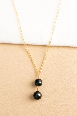 Double Round Dark Tahitian Pearl Necklace