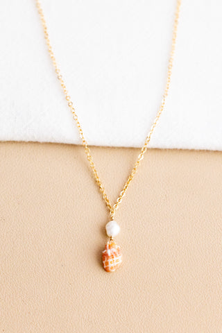 Keshi Pearl & Orange Miter Shell Fragment Necklace