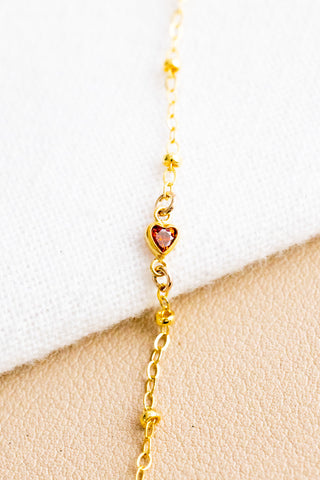 CZ Garnet Bubble Heart Beam Bracelet