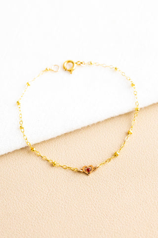 CZ Garnet Heart Beam Bracelet