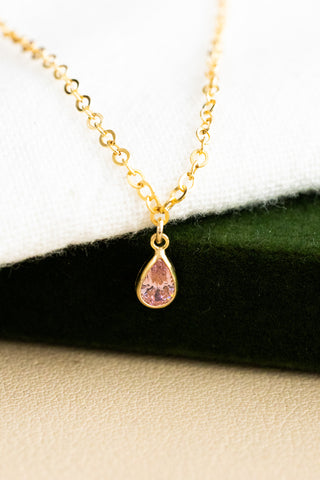 Pink CZ Teardrop Necklace