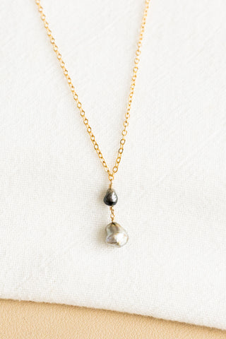 Mini Dark &  Large Silver Keshi Tahitian Pearl Necklace