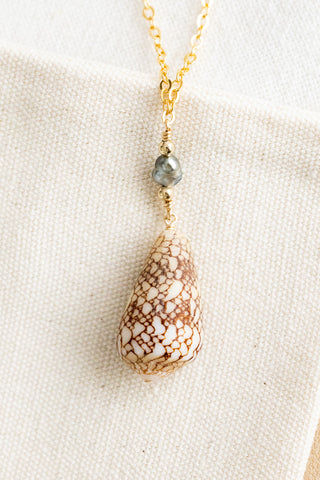 Keshi Tahitian Pearl & Bead Penniform Cone Shell Necklace