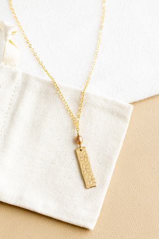 Pink Pearl & Stamped Plumeria Necklace