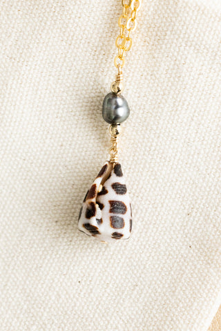 Keshi Tahitian Pearl & Bead Hebrew Cone Shell Necklace