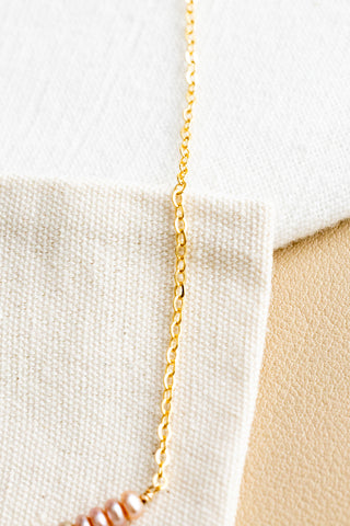 In-Line Mini Pink Button Pearl Necklace