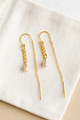Small Pink Pearl Endless U Plain Ear Threaders