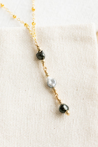 Triple Mini Dark Keshi Tahitian Pearl & Bead Beam Necklace