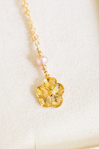 Mini Pink Edison Pearl & Bead Hibiscus Necklace