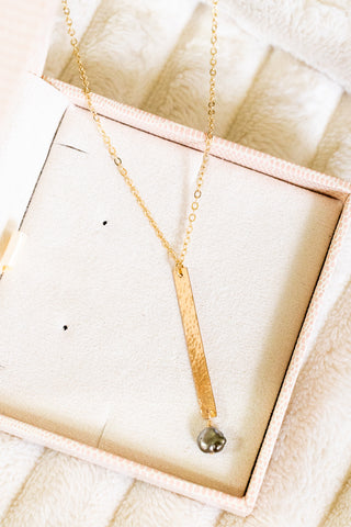 Hammered Bar Pendant & Keshi Tahitian Pearl Necklace