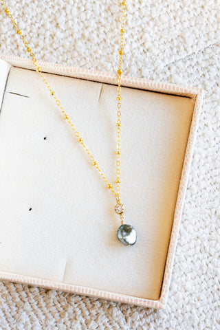 Boxy Keshi Tahitian Pearl & CZ Beam Necklace