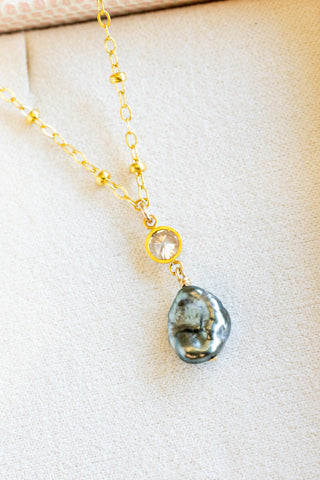 Boxy Keshi Tahitian Pearl & CZ Beam Necklace