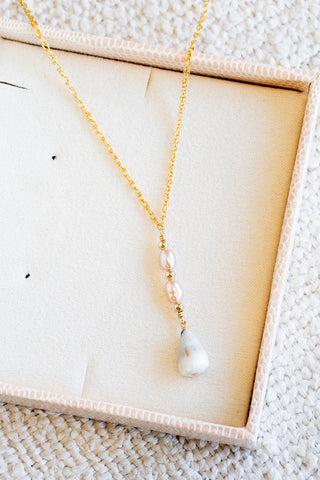Small Pink Pearl & Bead Cone Shell Mona Necklace