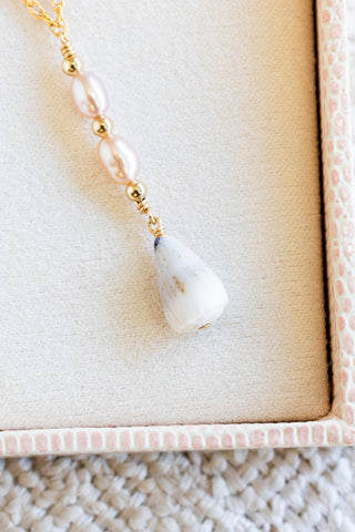 Small Pink Pearl & Bead Cone Shell Mona Necklace