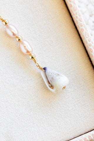 Small Pink Pearl & Bead Cone Shell Mona Necklace