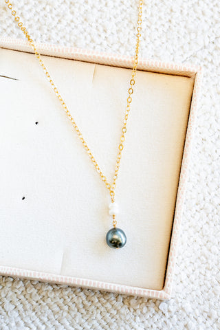 Double Mini Button Pearl & Smooth Keshi Tahitian Pearl Necklace