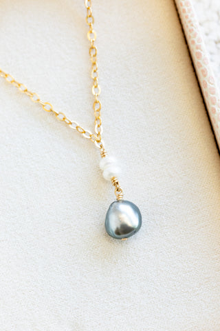 Double Mini Button Pearl & Smooth Keshi Tahitian Pearl Necklace