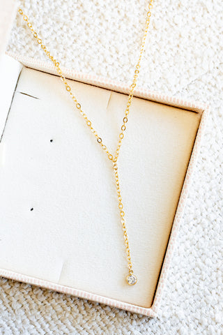 Cubic Zirconia Drop Lariat Necklace