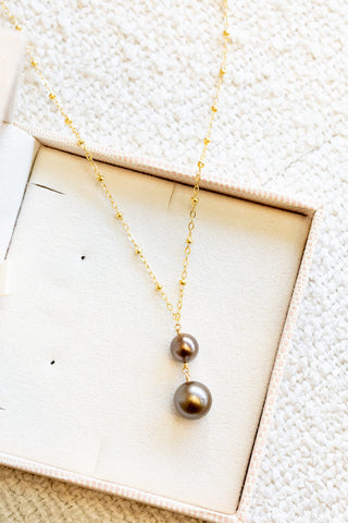 Double Round Chocolate Tahitian Pearl Necklace