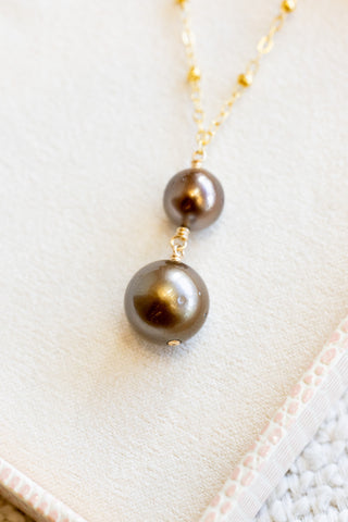 Double Round Chocolate Tahitian Pearl Necklace